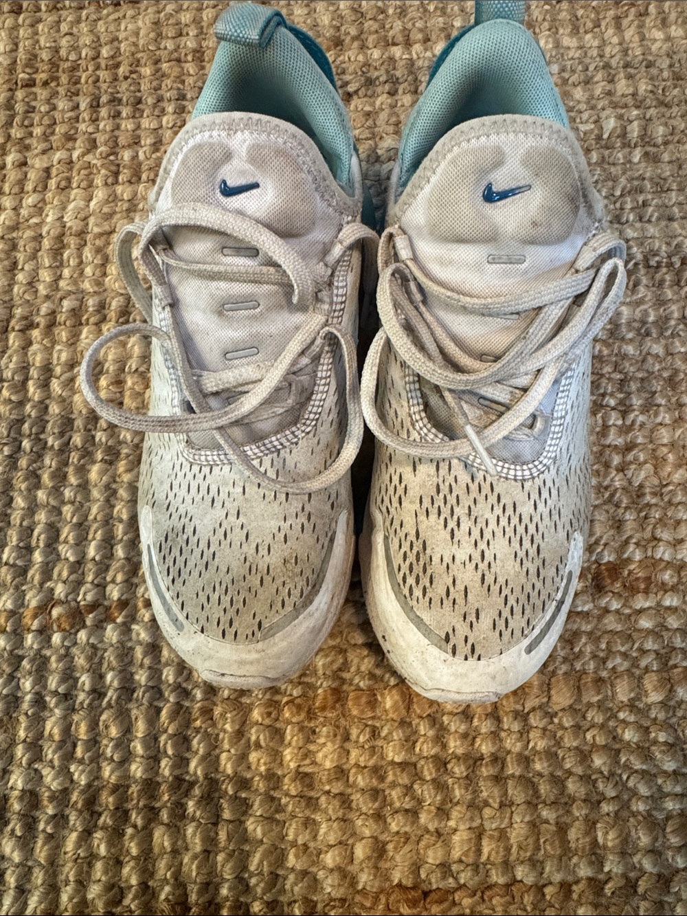 Nike White and Light Blue Kids Sneakers